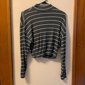 Grey and white striped mock neck sweater XS